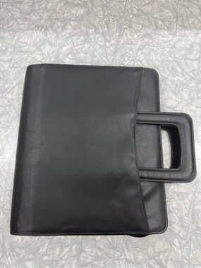 Black Leather Carry-All Folio Bag /3 ring binder w retractable handles